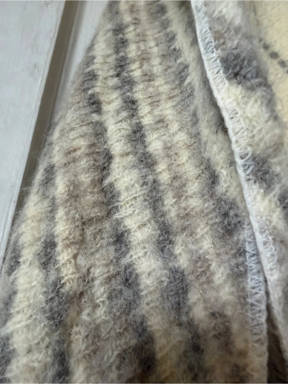 Neutral Striped Knit Shawl scarf  - Cream and Gray Alatoss Icewool